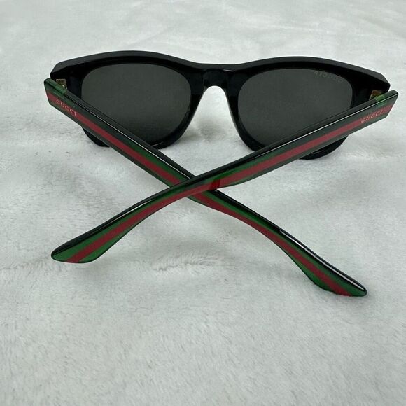 Gucci Unisex Polarized Sunglasses Black Square Frame Green Red Stripe Sides - Picture 4 of 14